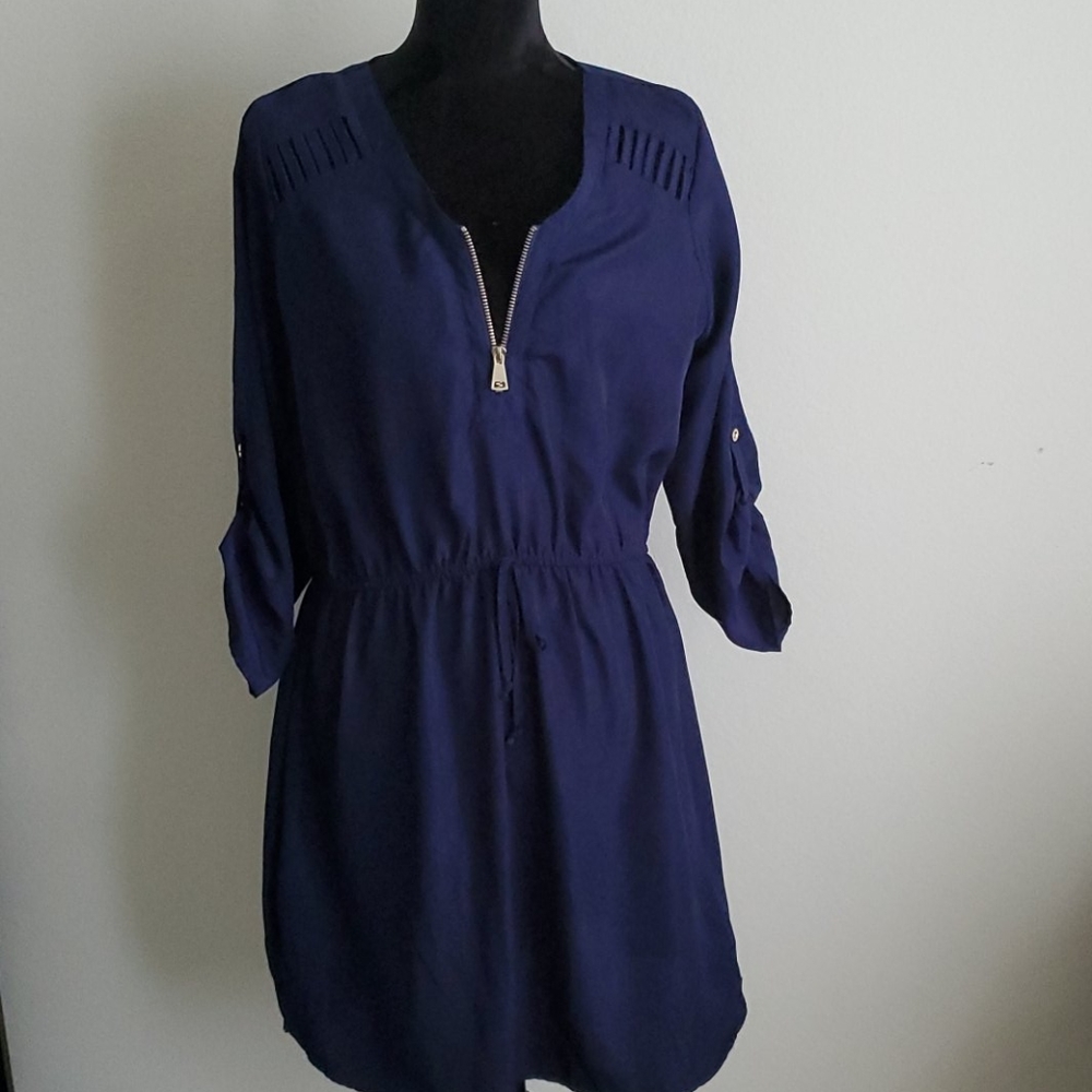 Blue above the knee dress with gold zipper